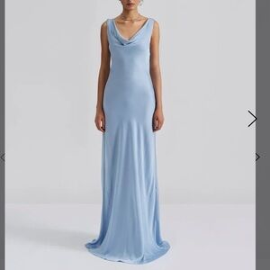 Sleeveless Cowl Neck Maxi Dress in Light Blue worn once to wedding